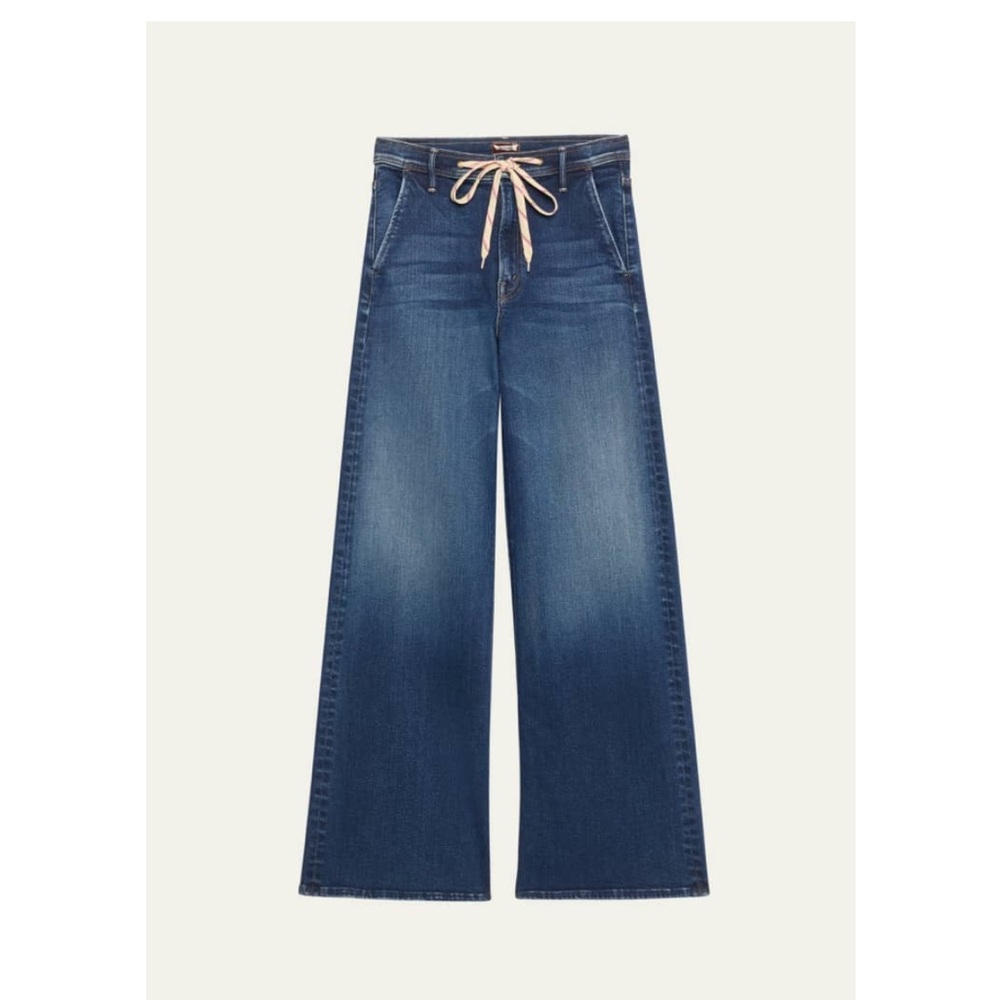 MOTHER Wide-Leg Jeans in Dark Blue Denim with Contrast Drawstring